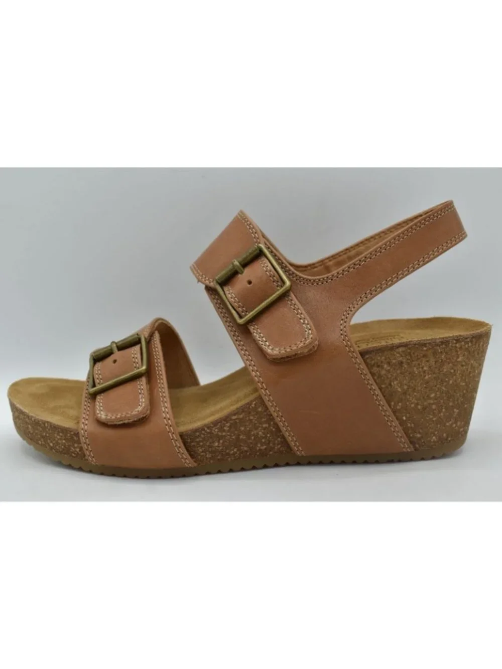 Comfortiva Womens Size 10 Erlina Sand Brown Leather‎ Wedge Sandals Shoes